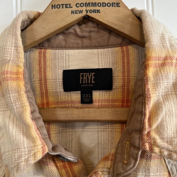 Frye Men's Camp shirt Pearl Snap Button Up Size XXL Tan Orange XXL - Picture 2 of 9